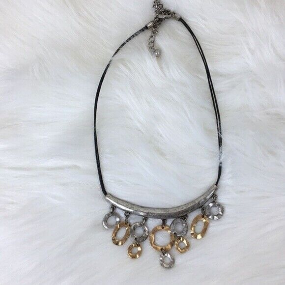 Chico’s Necklace Funky Geometric Mixed Metal Hammered Articulated Statement - Picture 4 of 9